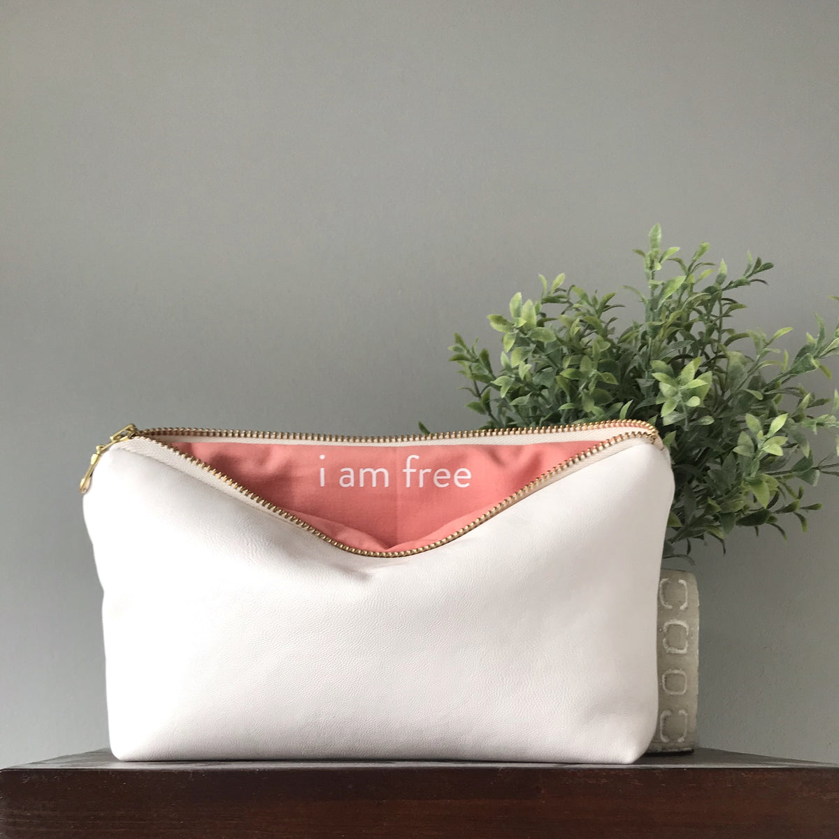 White Vegan Leather Pouch with Secret Message