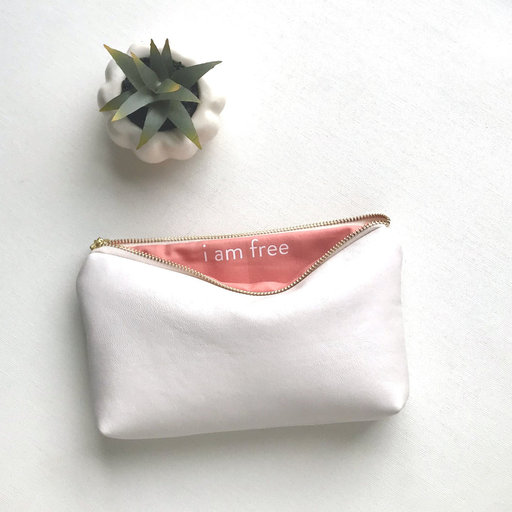 White Vegan Leather Pouch with Secret Message