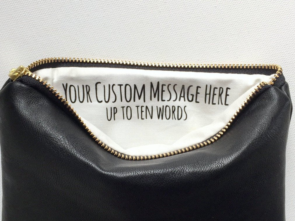 Black Leather Makeup Bag with Hidden message