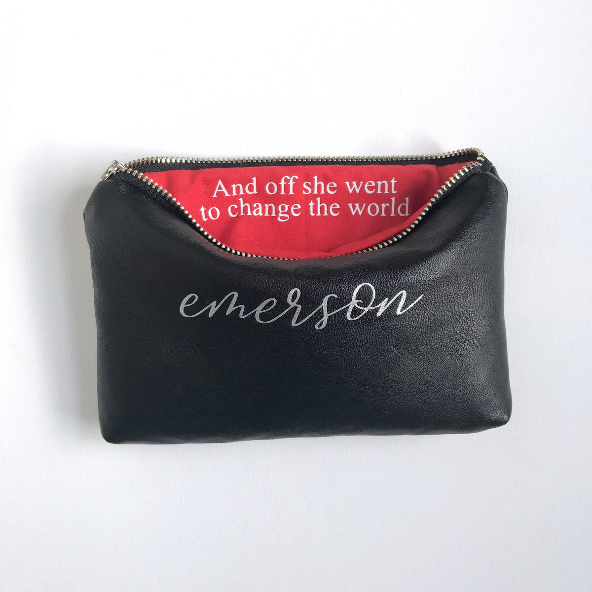 Personalized Black Leather Makeup Bag