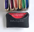 Personalized Black Leather Makeup Bag