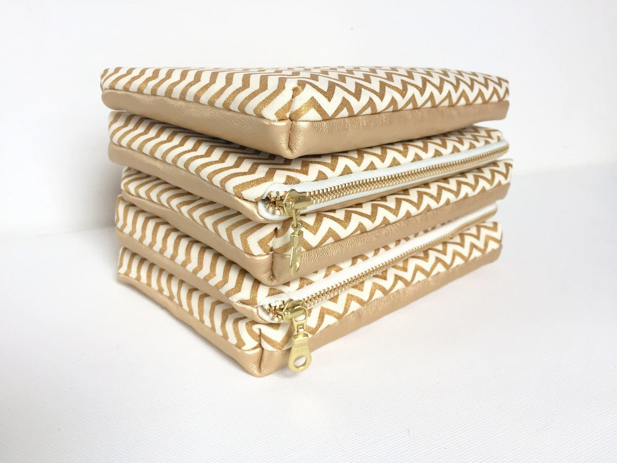 Bright Gold Leather Makeup Bag