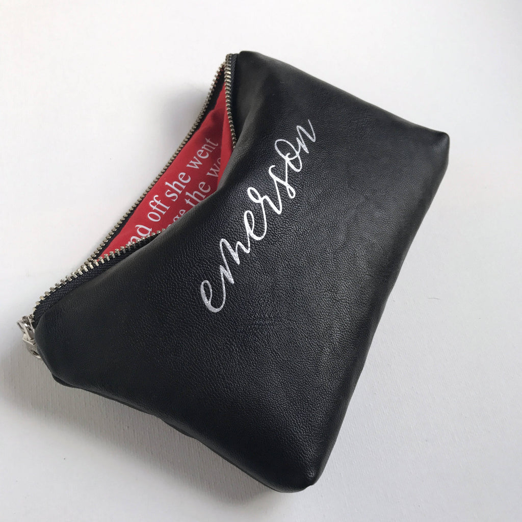 Personalized Black Leather Makeup Bag