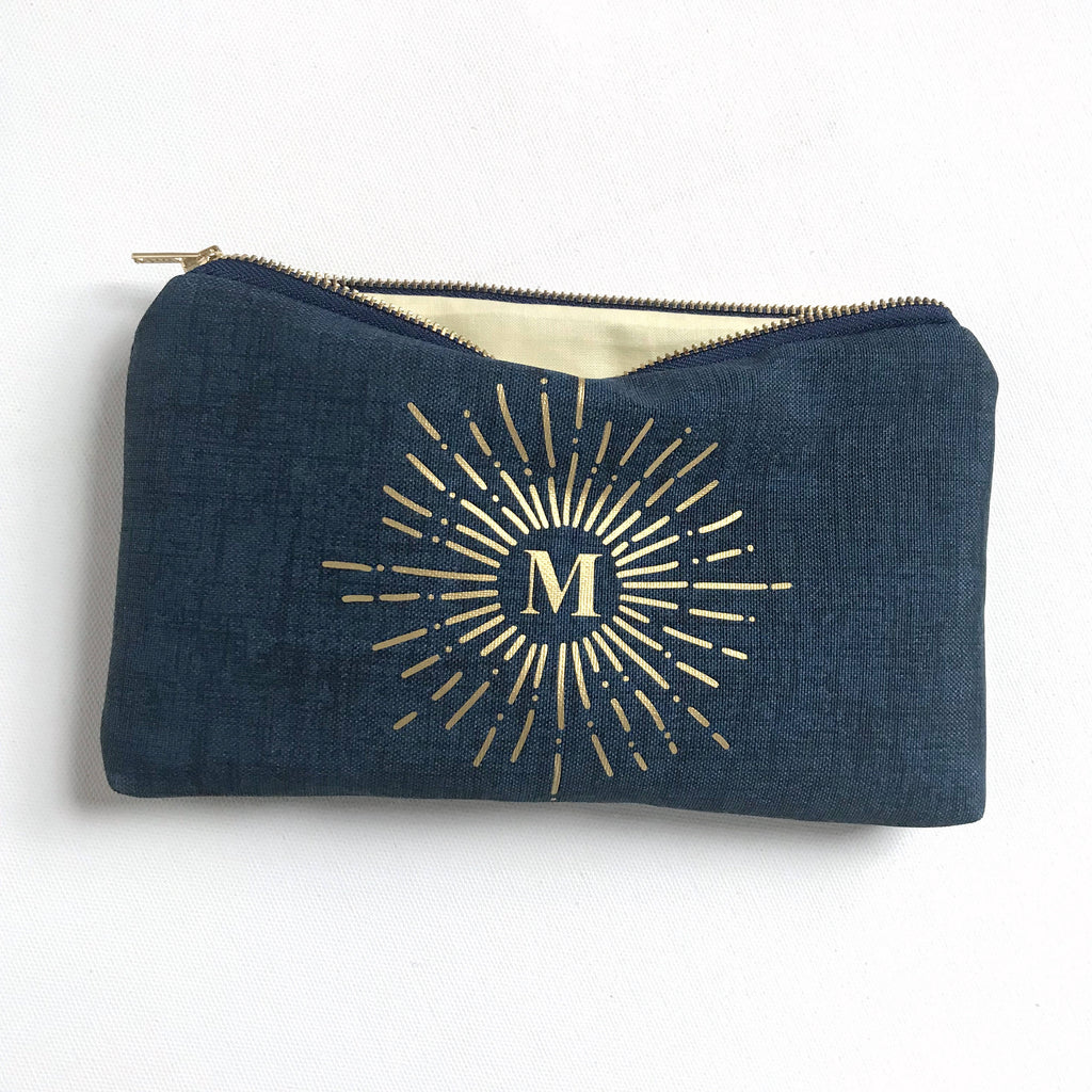 Gold Letter Sunburst Navy Blue Crosshatch