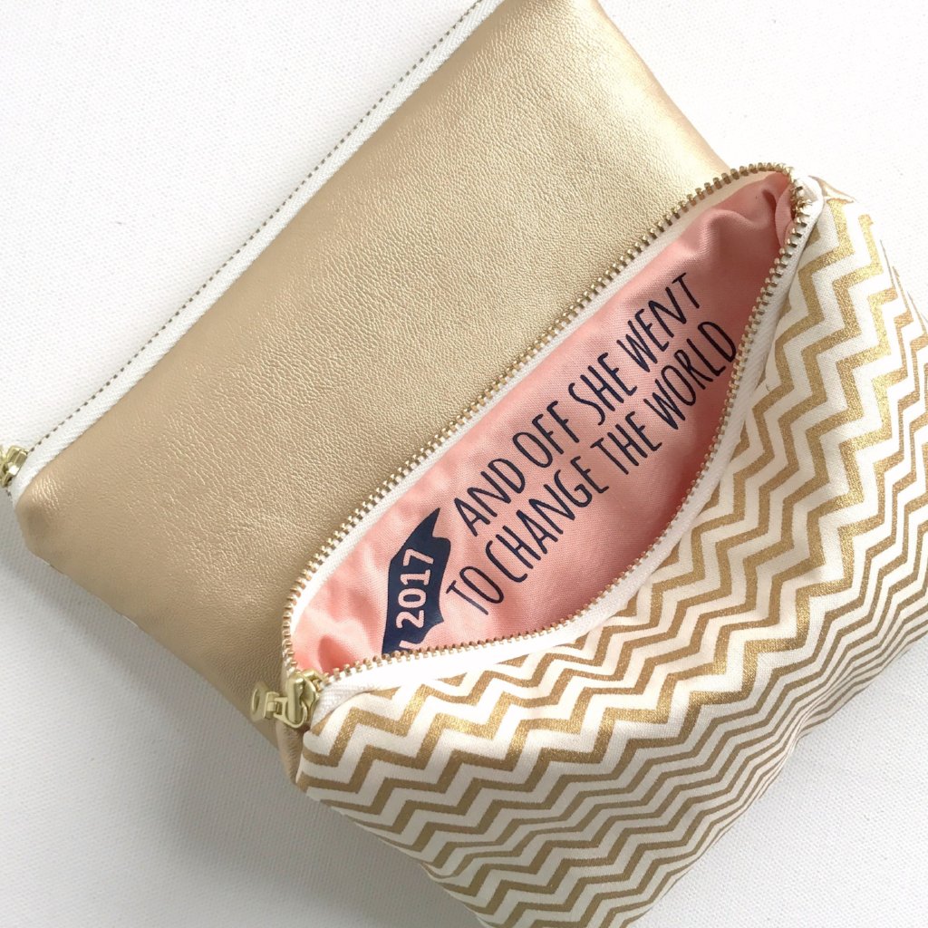 gold Makeup Bag with Hidden Message