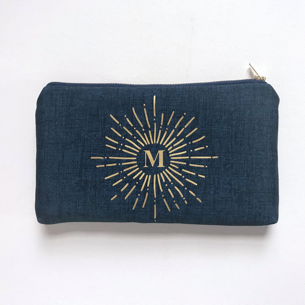 Personalized Initial Navy Blue Pouch Bag