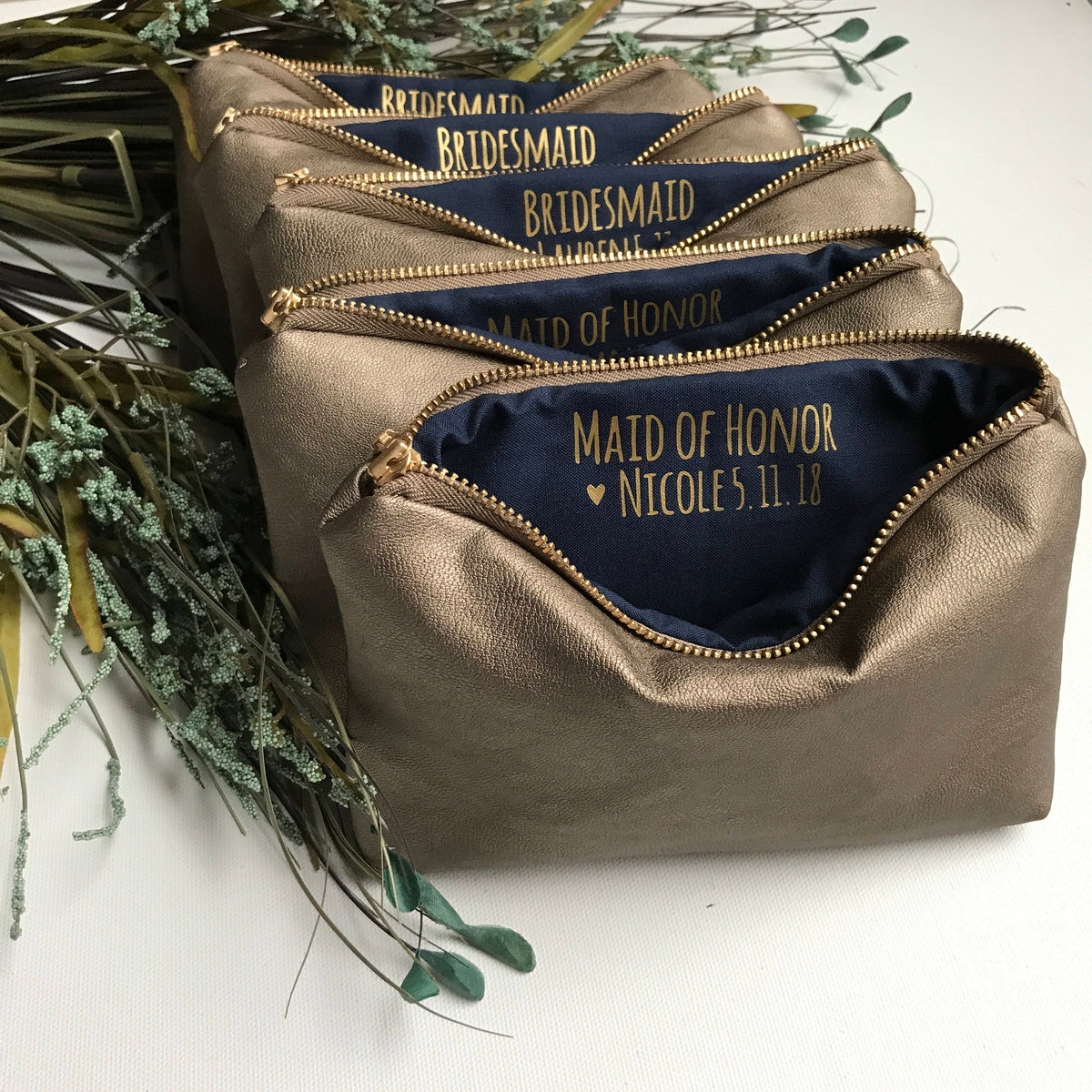 Personalized Bridesmaid Classic Gold Leather Bag