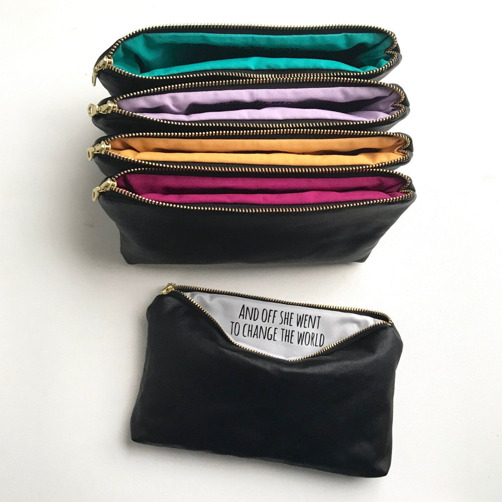 Personalized Black Leather Makeup Bag