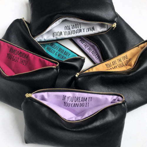 Personalized Black Leather Makeup Bag